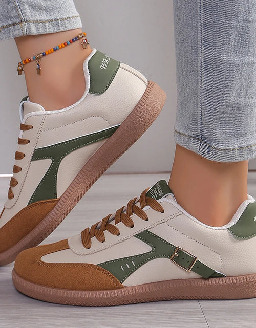 Load image into Gallery viewer, Lucyever Patchwork Flat Sole Sneakers for Women 2024 New Lace Up Casual Sports Shoes Woman Retro Soft Sole German Training Shoes