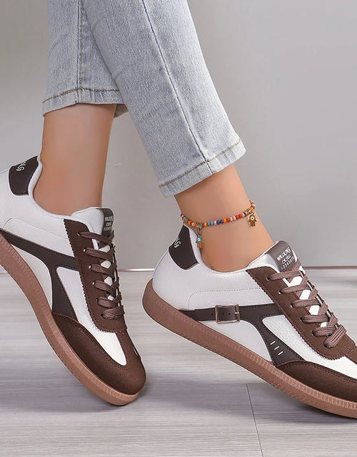 Load image into Gallery viewer, Lucyever Patchwork Flat Sole Sneakers for Women 2024 New Lace Up Casual Sports Shoes Woman Retro Soft Sole German Training Shoes
