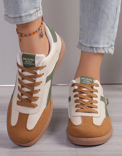 Load image into Gallery viewer, Lucyever Patchwork Flat Sole Sneakers for Women 2024 New Lace Up Casual Sports Shoes Woman Retro Soft Sole German Training Shoes