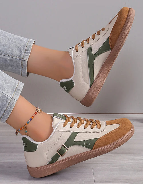 Load image into Gallery viewer, Lucyever Patchwork Flat Sole Sneakers for Women 2024 New Lace Up Casual Sports Shoes Woman Retro Soft Sole German Training Shoes
