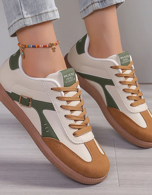Load image into Gallery viewer, Lucyever Patchwork Flat Sole Sneakers for Women 2024 New Lace Up Casual Sports Shoes Woman Retro Soft Sole German Training Shoes