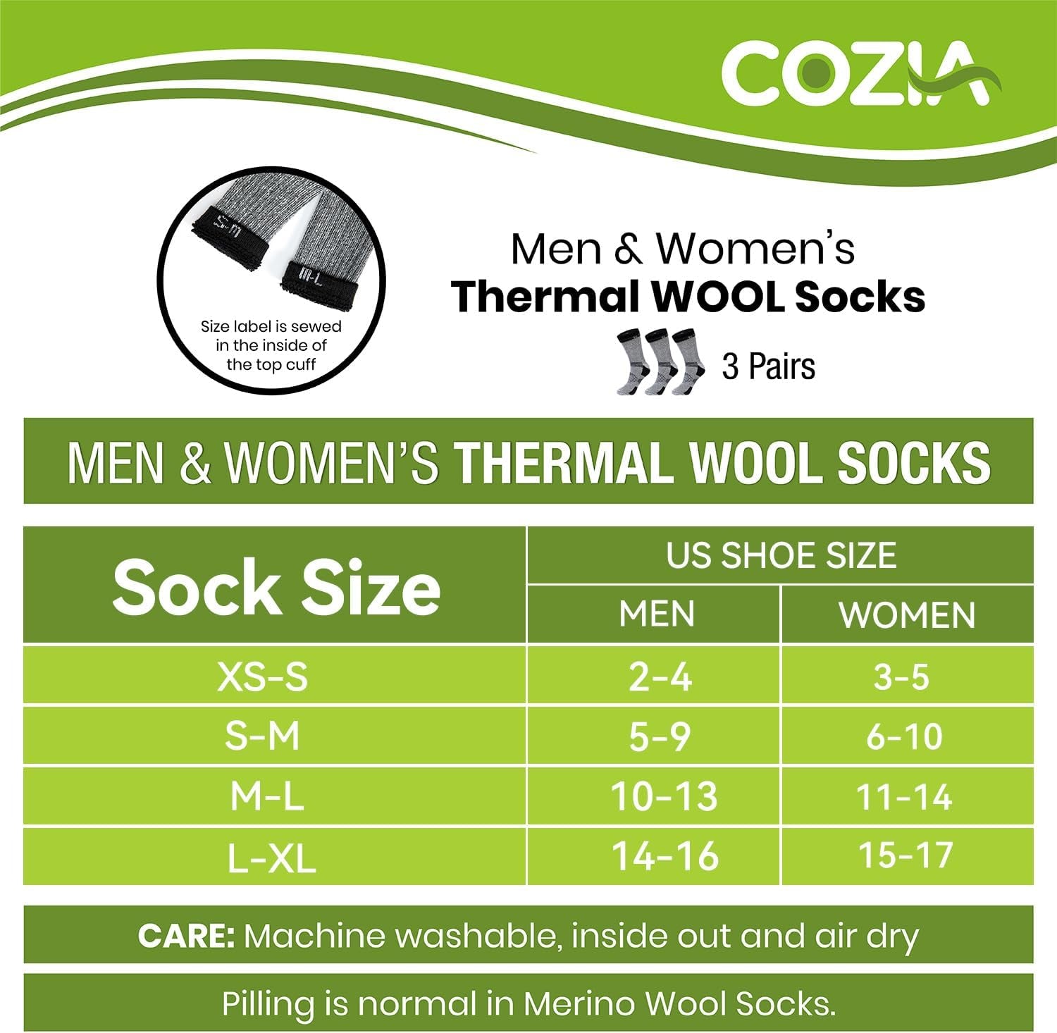 Merino Wool Socks for Men and Women Warm Thermal Boot Hiking Socks 3 Pairs