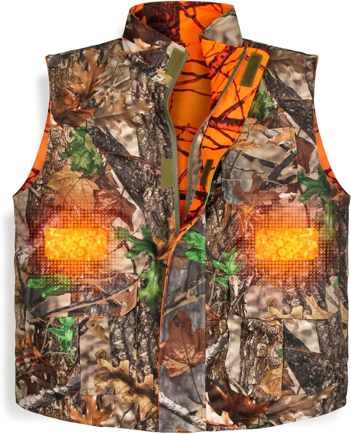 Hunting Heated Vest, Camo Orange Reversible Vest, Game Vest Jacket for Hunting, Lightweight Heating Vest (M)