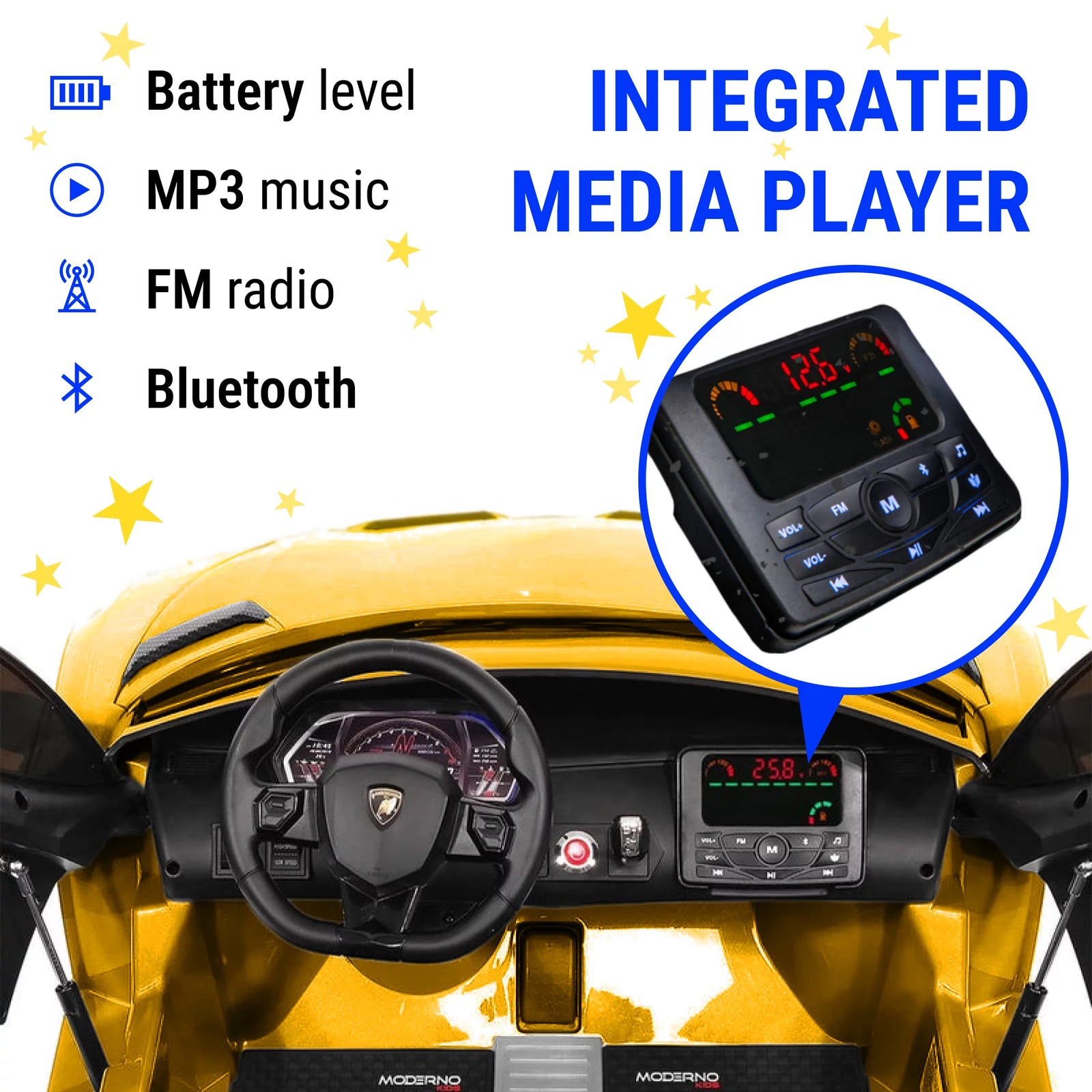 Lamborghini Aventador W/ Swappable Battery 24V - Electric Car for Kids with 3 Speeds, Leather Seat, Remote, MP3 Music by Bluetooth, FM Radio, Rubber Tires (Yellow)