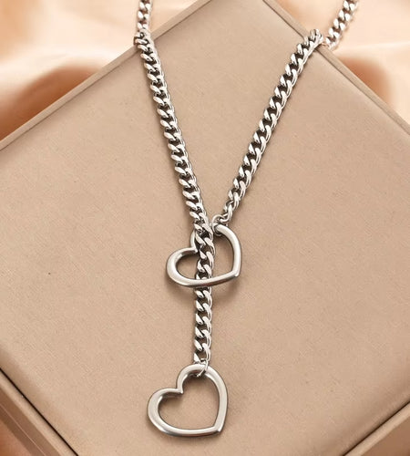 Womens Slip Chain Necklace Heart O-Ring Punk Rock Cuban Long Necklace Jewelry Adjustable Lariat Y-Necklace Heart Locker with Key
