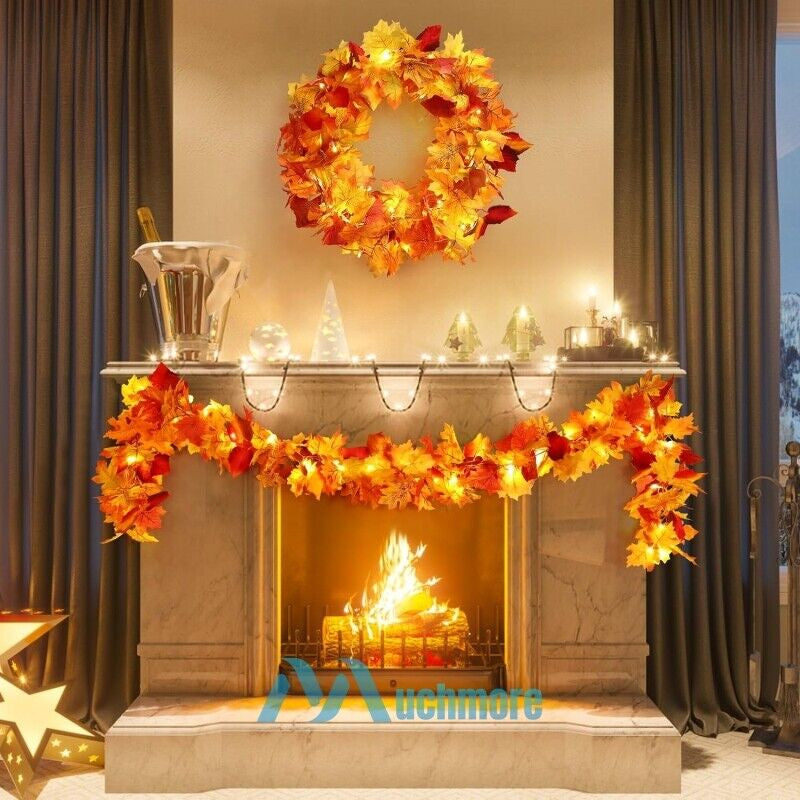 9.8FT Fall Thanksgiving Maple Leaves 20 LED Light Lamp Garland Festival Decor