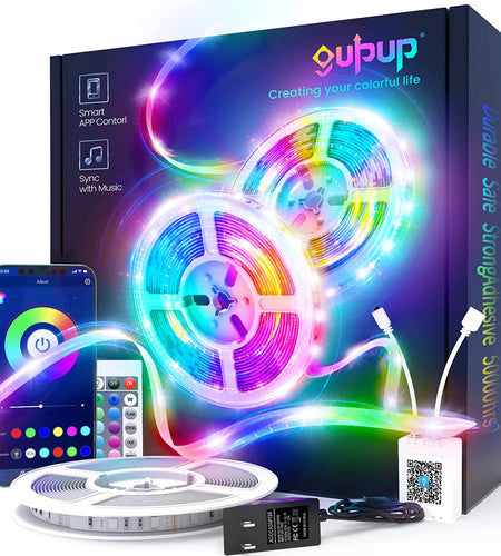 50 FT Long LED Strip Lights,  Bluetooth LED Lights for Bedroom, Color Changing Light Strip with Music Sync, Smart Lights Controlled via Phone APP and IR Remote.