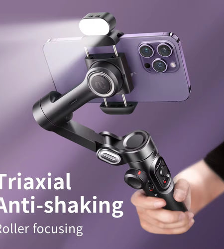 AOCHUAN 3-Axis Handheld Gimbal Stabilizer for Smartphone with Fill Light for Iphone Android Face Tracking Tiktok Vlog Smart XE