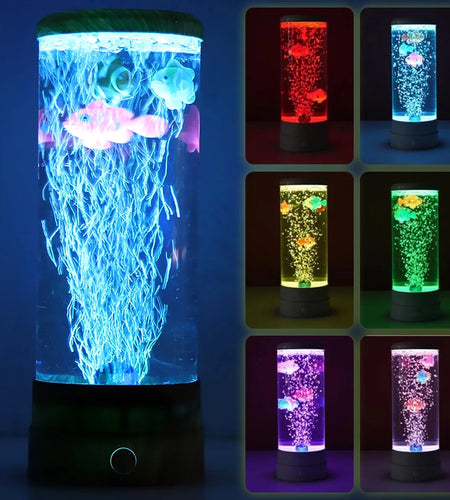 LED Fish Lamp round with Vibrant 6 Color Changing Light Effects. the Large Sensory Synthetic Jelly Fish Tank Aquarium Mood Lamp.Ideal Gift