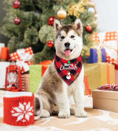 2 Pack Dog Bandana Christmas Classic Buffalo Plaid Pets Scarf Triangle Bibs Kerchief Set Pet Costume Accessories Decoration for Small Medium Large Dogs Cats Pets