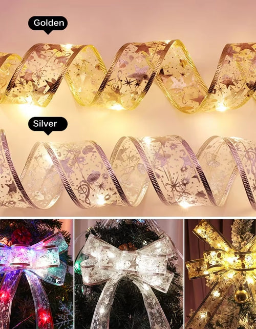 Load image into Gallery viewer, Christmas Ribbon Fairy Light Christmas Decoration DIY Bows String Light Tree Ornaments for Home 2023 Xmas Decor New Year Navidad
