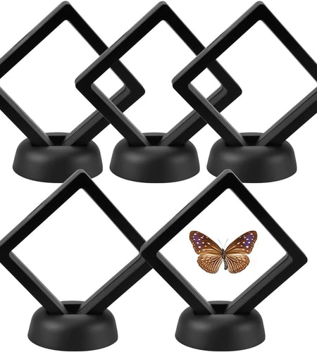 Coin Display Case, 5 PCS Square 3D Floating Frames Jewelry Display Case, Suspending Effect Holder for Displaying Perls Medals Specimens (5 PCS Black,Square)