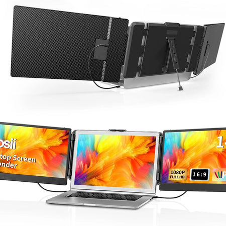 Portable Laptop Screen Extender - 14" Triple IPS FHD 1080P Monitor, Hdmi/Usb-A/Type-C, Compatible with Windows & Mac for Travel, Gaming, Work (Max Length: 15.74")