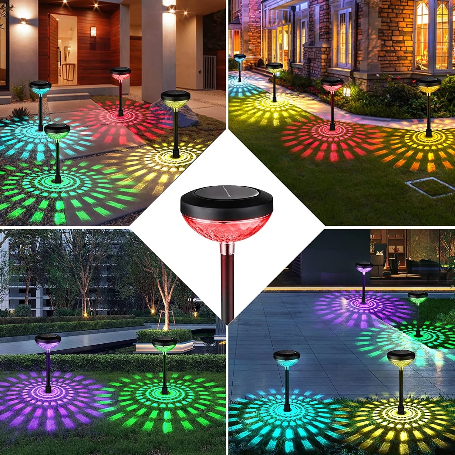 Solar Pathway Lights 6 Pack, Waterproof Solar Outdoor Lights, LED Landscape Lighting for Walkway Yard Garden Lawn Patio (Multicolor & Warm White)