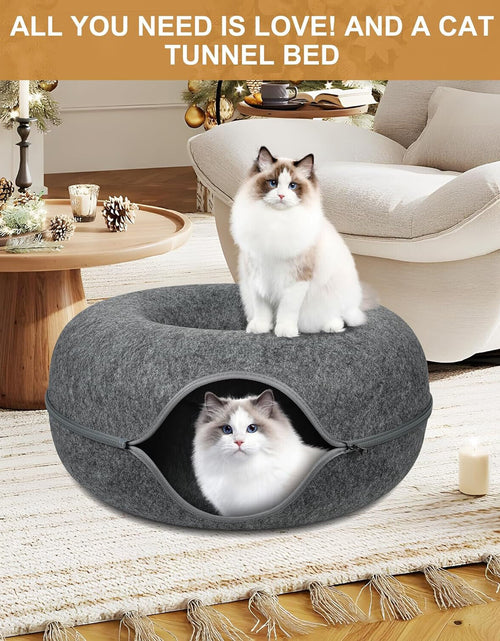 Load image into Gallery viewer, Peekaboo Cat Cave EXTRA LARGE Cat Tunnel Bed Indoor Cats, Cat Donut,Gray, USA
