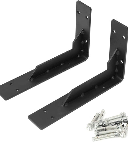 Heavy Duty Rustic Shelf Brackets, 12" X 6" Max Load 330 Lb 5 Mm Thick Iron Industrial Shelves Brackets Black Metal Farmhouse Wall Mounted Floating L Support for Hanging DIY Open Shelving