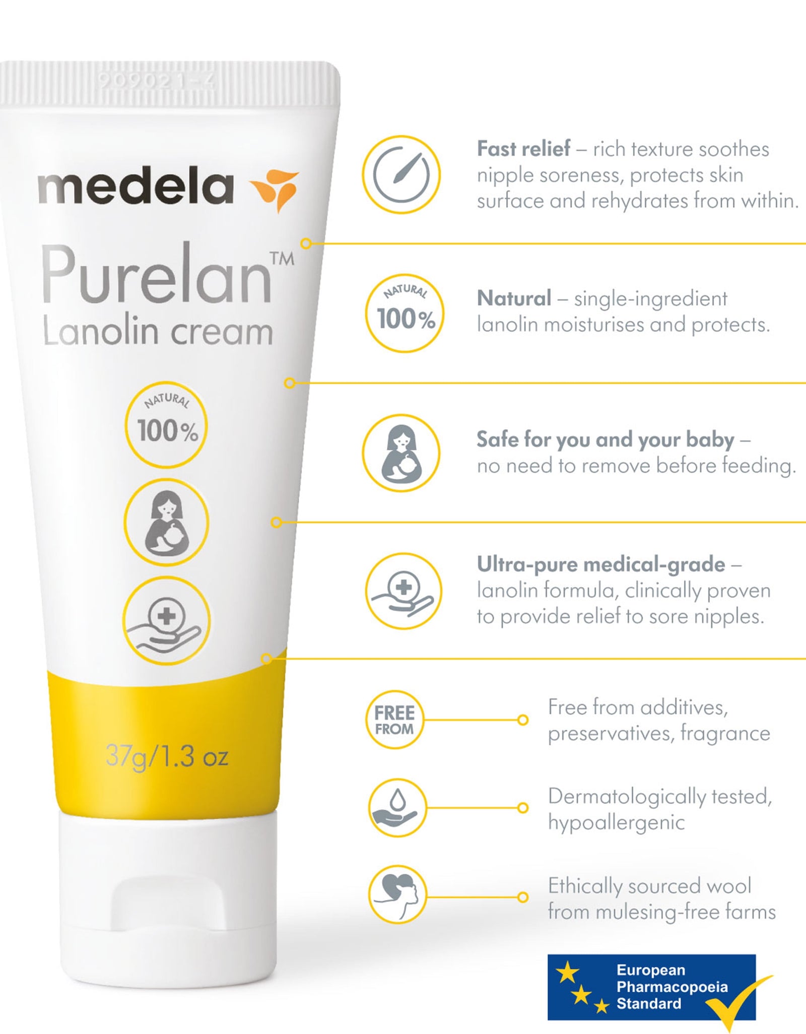 Purelan Lanolin Cream for Breastfeeding 100% All Natural Safe for Mom and Baby, 101041777, 1.3 Ounce