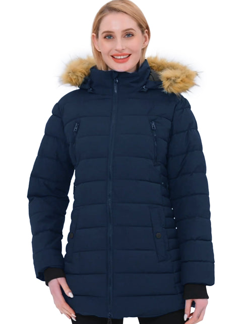 Load image into Gallery viewer, Women&#39;S plus Size Puffer Coats Quilted Puffer Jackets Waterproof Snow Coats Navy XL
