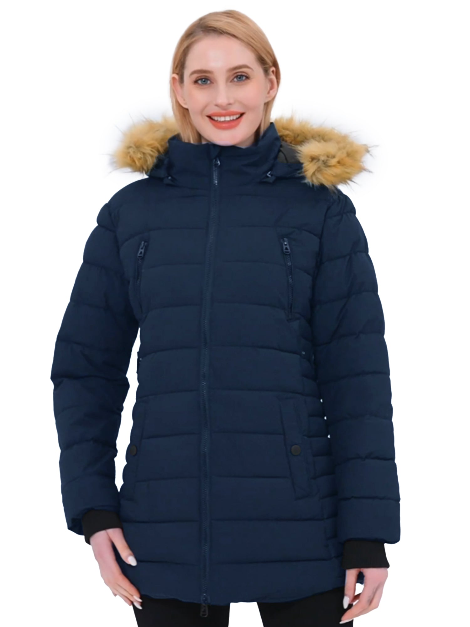 Women'S plus Size Puffer Coats Quilted Puffer Jackets Waterproof Snow Coats Navy XL