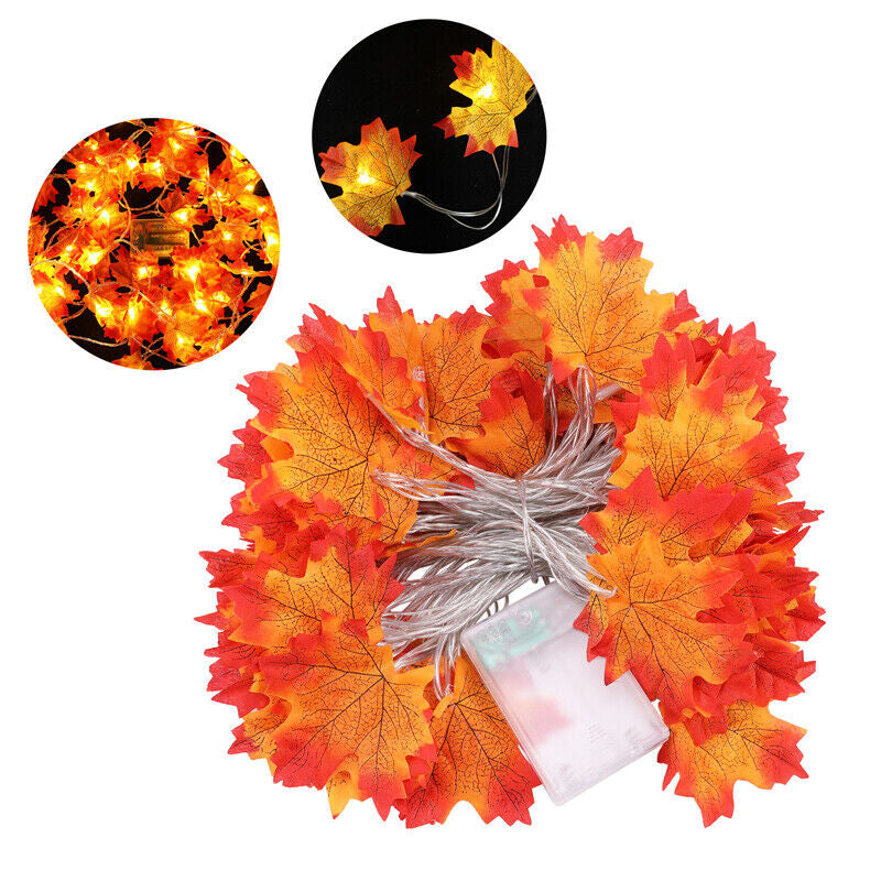 9.8FT Fall Thanksgiving Maple Leaves 20 LED Light Lamp Garland Festival Decor