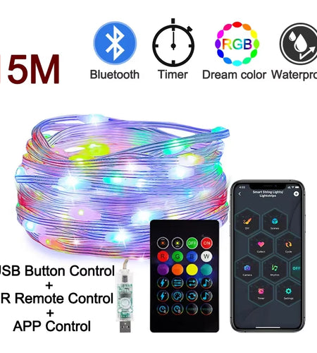 Dreamcolor Rgb Led Strip WS2812B Bluetooth Smart String Fairy Lights Christmas Garland Light Waterproof for Party Curtain Room