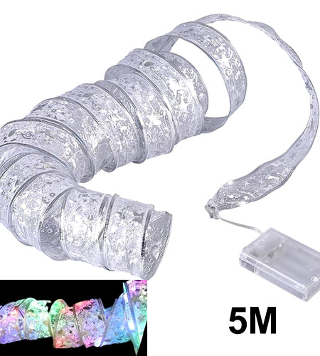 Christmas Ribbon Fairy Light Christmas Decoration DIY Bows String Light Tree Ornaments for Home 2023 Xmas Decor New Year Navidad