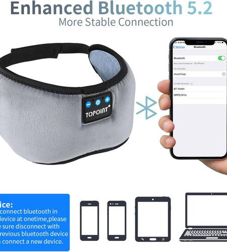 Bluetooth Sleep Eye Mask Wireless Headphones, Sleeping Eye Cover Travel Music Headsets with Microphone Handsfree, Sleep Headphones for Side Sleepers Men Women