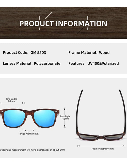 Load image into Gallery viewer, GM Handmade Natural Wooden Sunglasses Men Polarized Eyewear Women Mirror Vintage Oculos de sol masculino UV400 Polarized Lens
