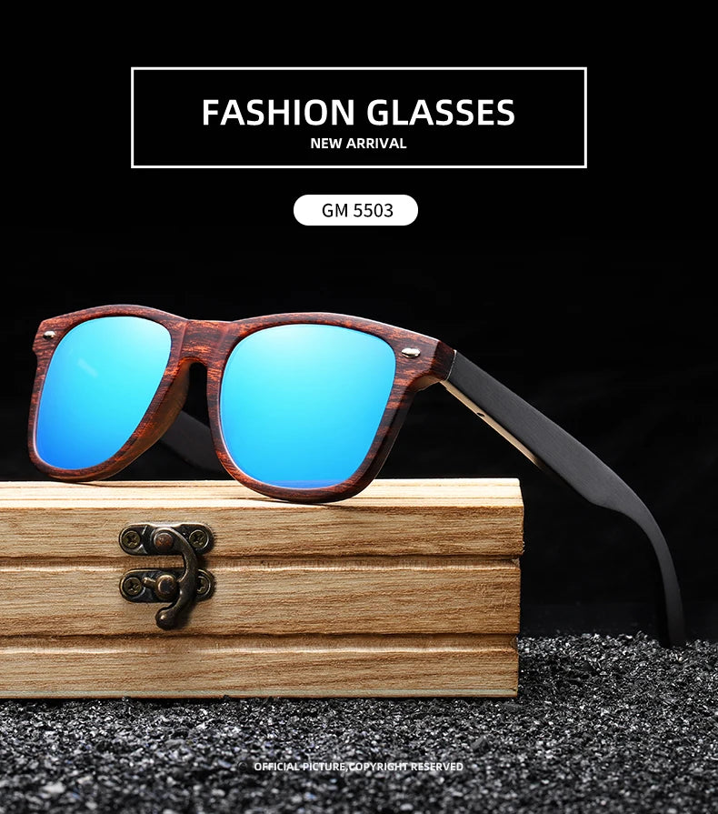 GM Handmade Natural Wooden Sunglasses Men Polarized Eyewear Women Mirror Vintage Oculos de sol masculino UV400 Polarized Lens