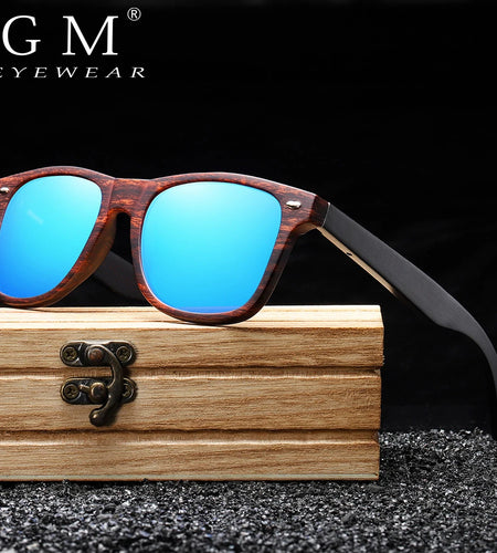 GM Handmade Natural Wooden Sunglasses Men Polarized Eyewear Women Mirror Vintage Oculos de sol masculino UV400 Polarized Lens