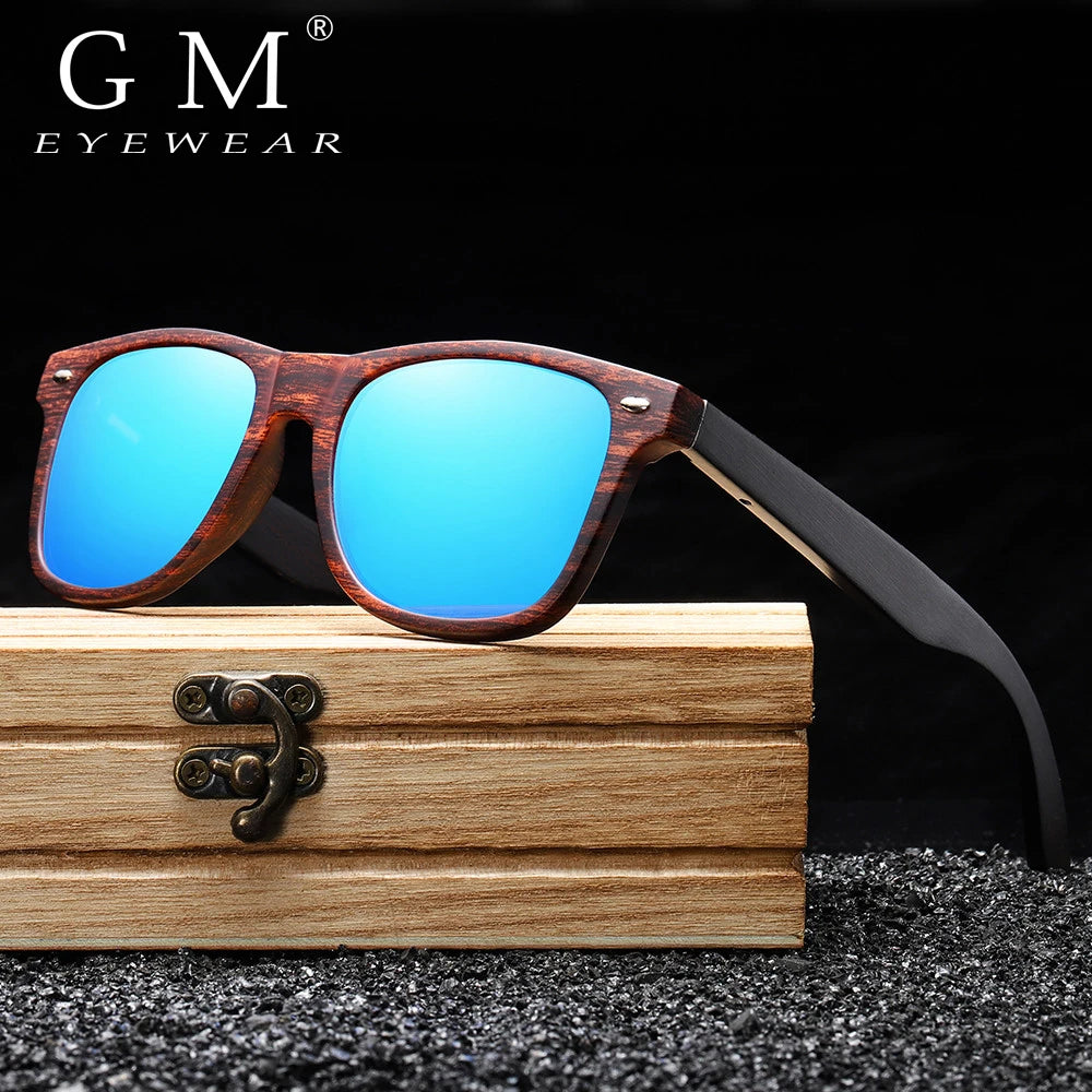 GM Handmade Natural Wooden Sunglasses Men Polarized Eyewear Women Mirror Vintage Oculos de sol masculino UV400 Polarized Lens