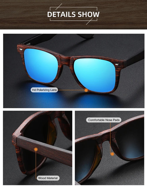 Load image into Gallery viewer, GM Handmade Natural Wooden Sunglasses Men Polarized Eyewear Women Mirror Vintage Oculos de sol masculino UV400 Polarized Lens
