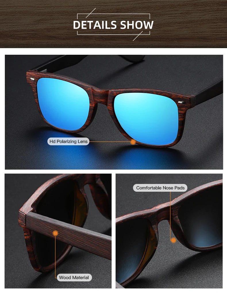 GM Handmade Natural Wooden Sunglasses Men Polarized Eyewear Women Mirror Vintage Oculos de sol masculino UV400 Polarized Lens