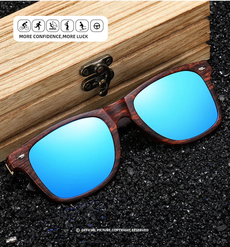 GM Handmade Natural Wooden Sunglasses Men Polarized Eyewear Women Mirror Vintage Oculos de sol masculino UV400 Polarized Lens