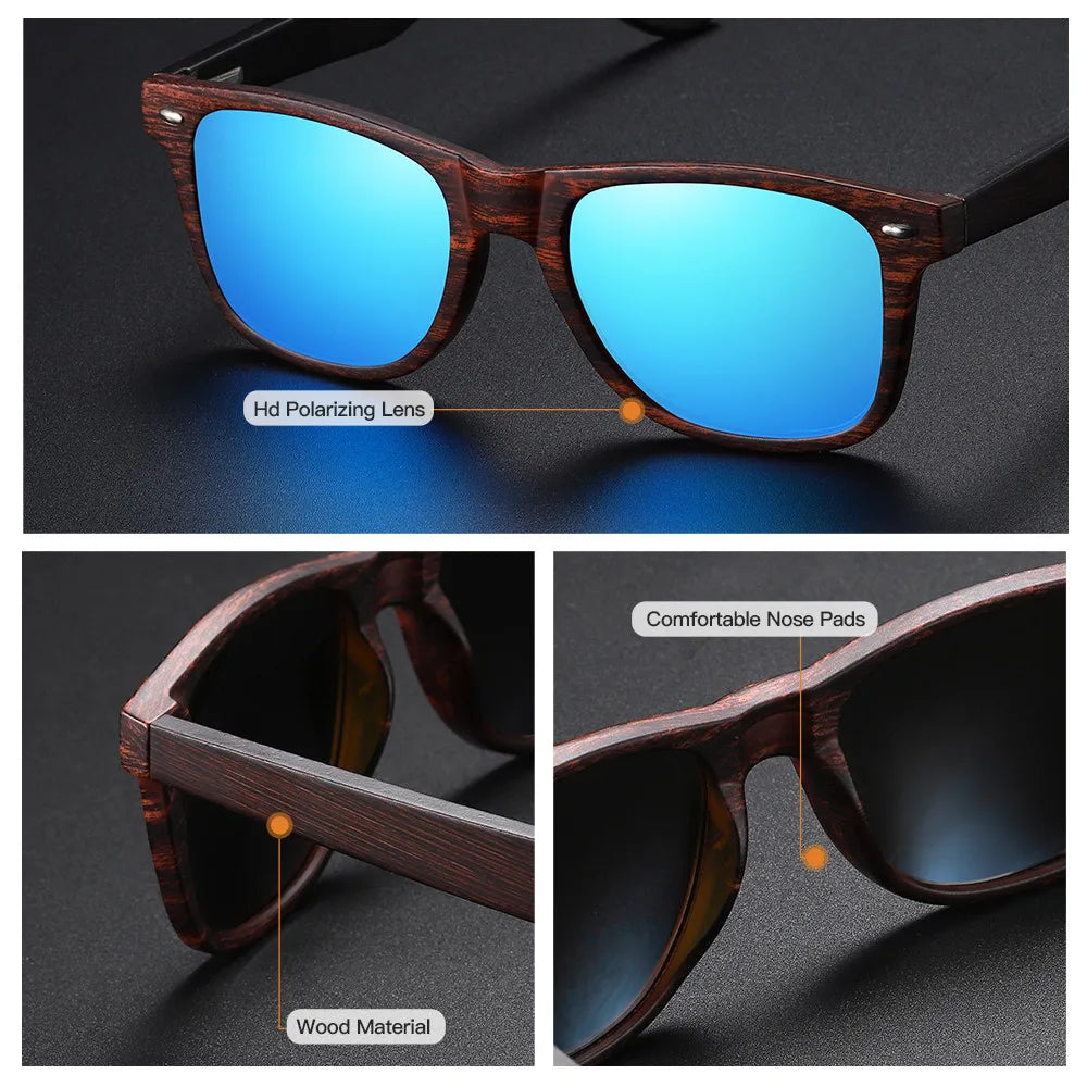 GM Handmade Natural Wooden Sunglasses Men Polarized Eyewear Women Mirror Vintage Oculos de sol masculino UV400 Polarized Lens