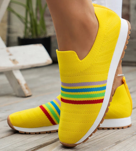 Women Casual Sneakers New Spring Autumn Breathable Mesh Sneakers Women Comfortable Rainbow Knitted Shallow Cut Flat Casual Shoes