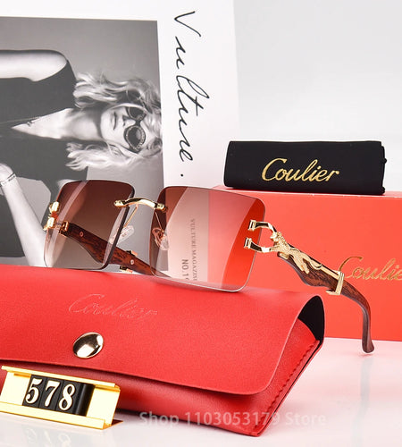 Square Leopard Head Sunglasses Gradient Women Retro Metal Quality Shades Classic Men SunEyewear UV400 Oculos De Sol