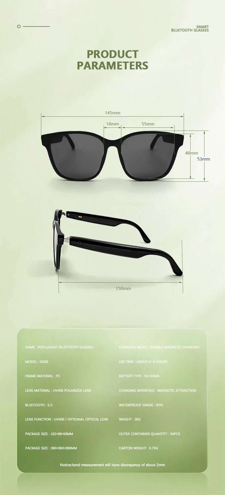 2024 Smart Sunglasses Bluetooth Glasses Listening to Music, Calling, Navigation, Anti UV Polarization Lens Suitable for Driving