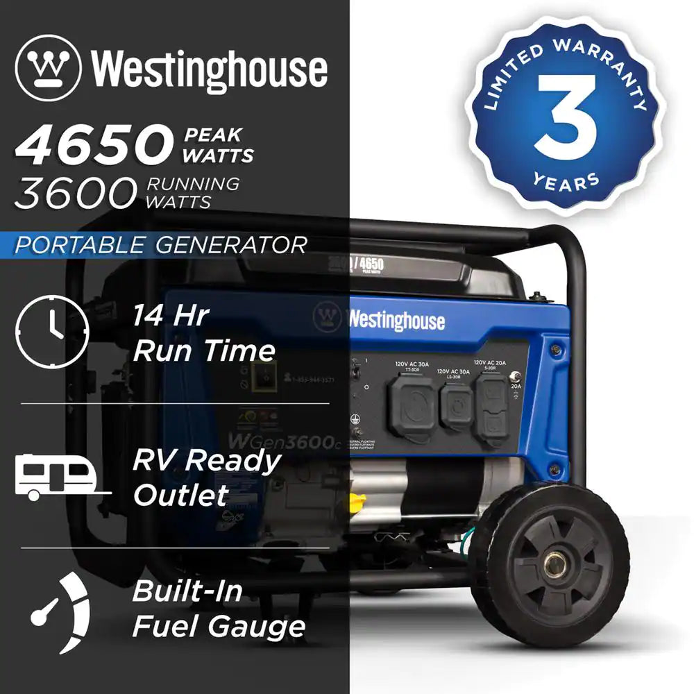 4,650/3,600-Watt Dual Fuel Gas and Propane Powered Portable Generator with Remote Electric Start