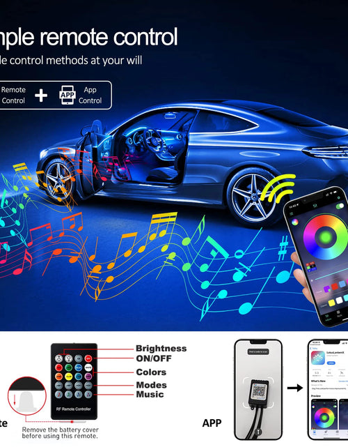 Load image into Gallery viewer, LED Car Interior Ambient Strip Lights RGB Fiber Optic Atmosphere Neon Lighting Kit W/ APP Remote Control Auto Decorative Lamps
