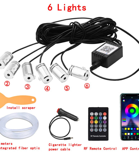LED Car Interior Ambient Strip Lights RGB Fiber Optic Atmosphere Neon Lighting Kit W/ APP Remote Control Auto Decorative Lamps