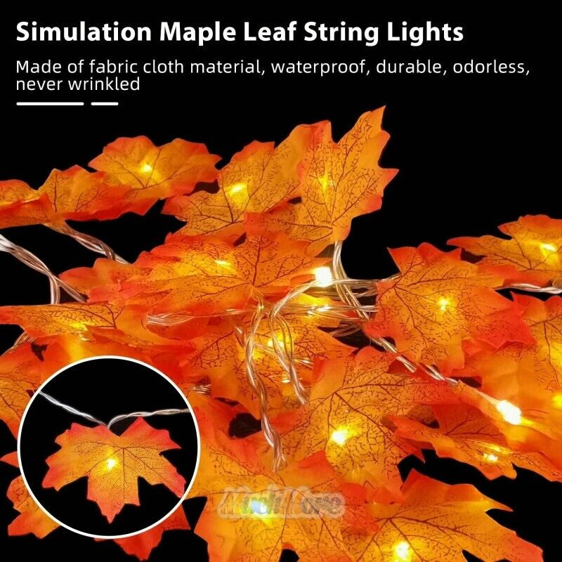 9.8FT Fall Thanksgiving Maple Leaves 20 LED Light Lamp Garland Festival Decor