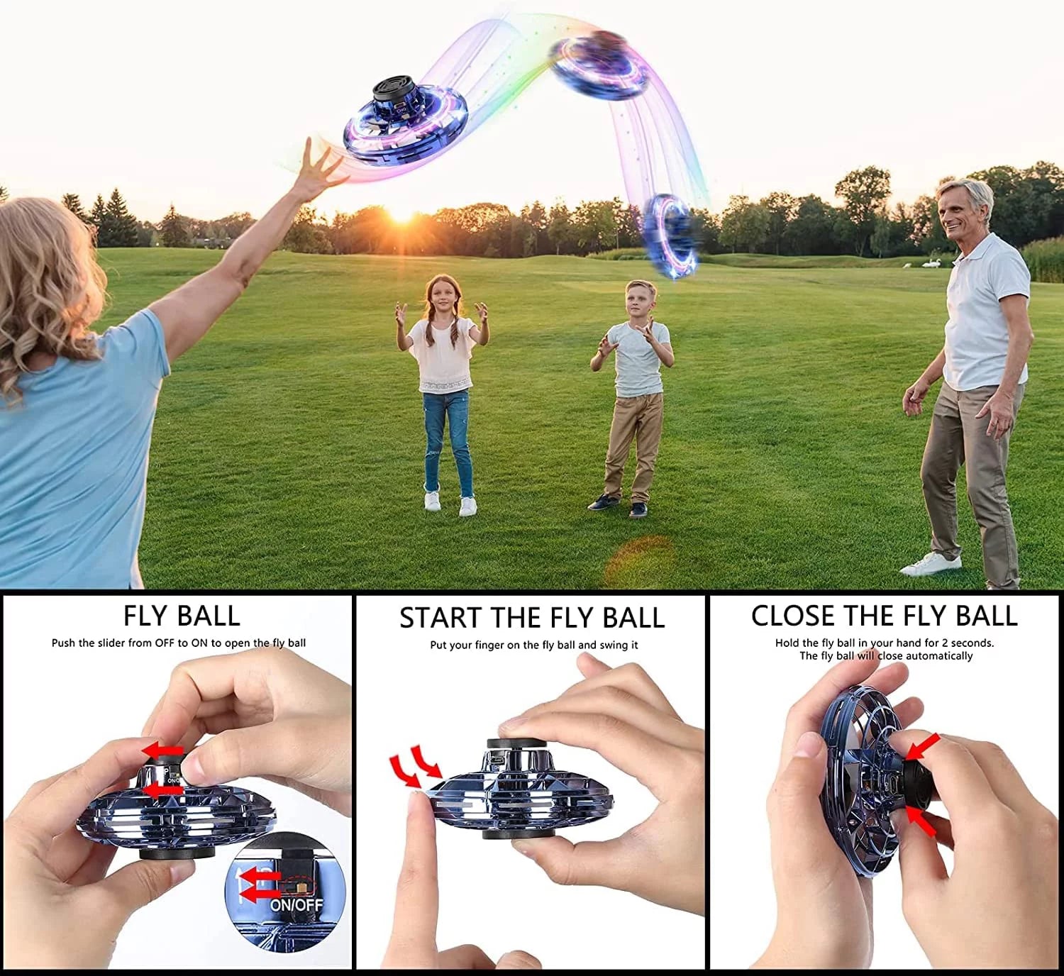 Flying Spinner Mini Drone, Mini Flying Ball Toys,With 360 Fly Rotating UFO Fun Toy LED Light Flying Fidget Spinner Orb for Girls Boys Adult Indoor Outdoor,Blue