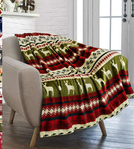 Christmas Throw Blanket | Red Christmas Holiday Fleece Blanket | Soft, Plush, Warm Winter Cabin Throw, 50X60 (Red Christmas)