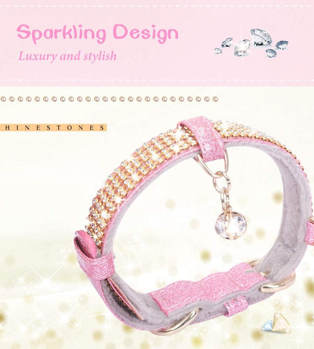 Cat Collar, Dog Collar, [Bling Rhinestones] Premium PU Leather with Pendant Adjustable Collars for Cat and Small to Medium Dog