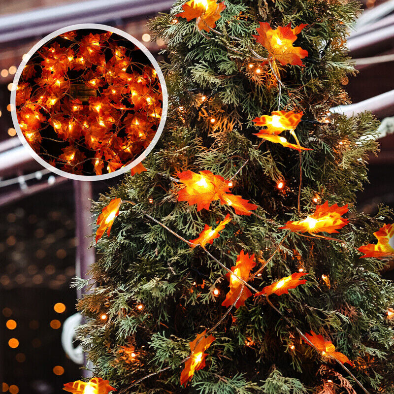 9.8FT Fall Thanksgiving Maple Leaves 20 LED Light Lamp Garland Festival Decor