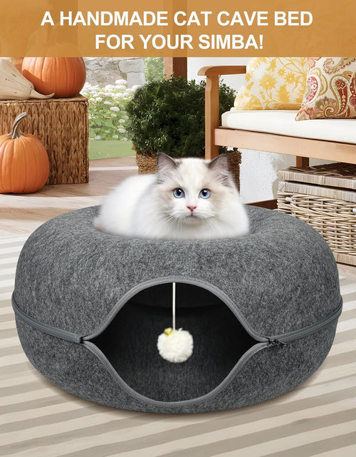 Load image into Gallery viewer, Peekaboo Cat Cave EXTRA LARGE Cat Tunnel Bed Indoor Cats, Cat Donut,Gray, USA
