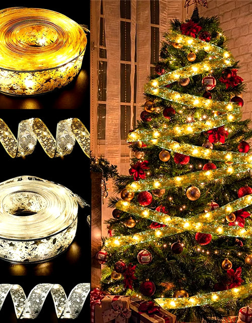 Load image into Gallery viewer, Christmas Ribbon Fairy Light Christmas Decoration DIY Bows String Light Tree Ornaments for Home 2023 Xmas Decor New Year Navidad
