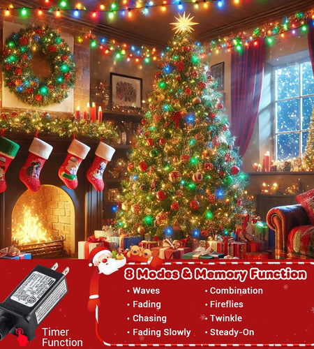 82Ft Christmas String Lights 1000LED, Plug in Christmas Tree Lights with 8 Modes & Memory, Auto Timer Waterproof Decor for Thanksgiving Christmas