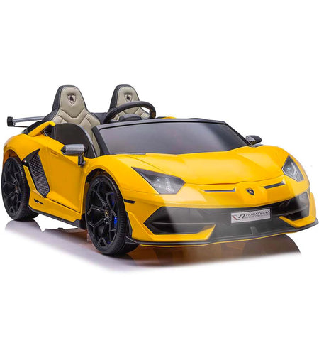 Lamborghini Aventador W/ Swappable Battery 24V - Electric Car for Kids with 3 Speeds, Leather Seat, Remote, MP3 Music by Bluetooth, FM Radio, Rubber Tires (Yellow)